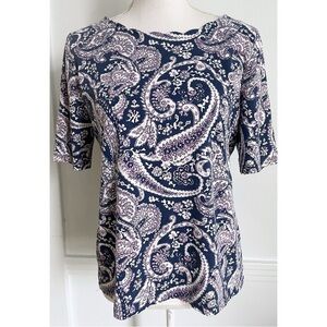 Talbots • Blue White Purple Paisley Short Sleeve Blouse